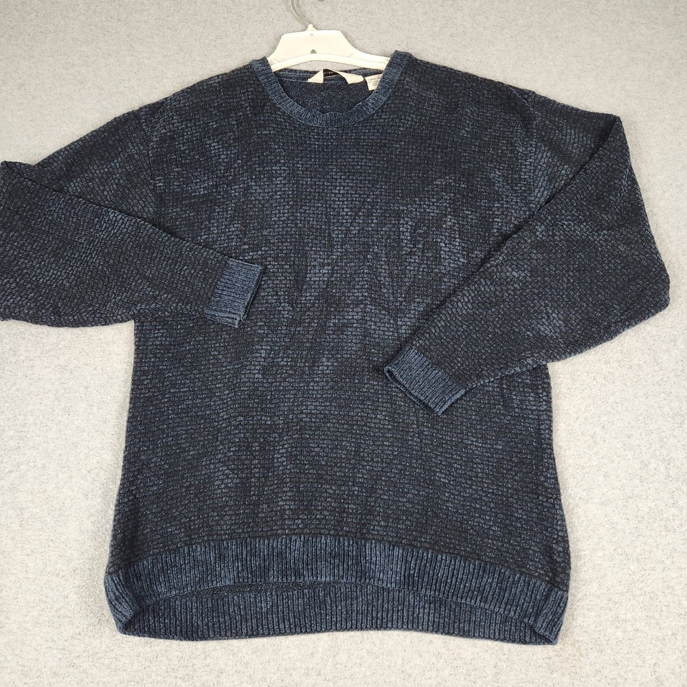 Knightsbridge Sweater Mens Large Blue Black Textured Knitted Crew Neck Pullover